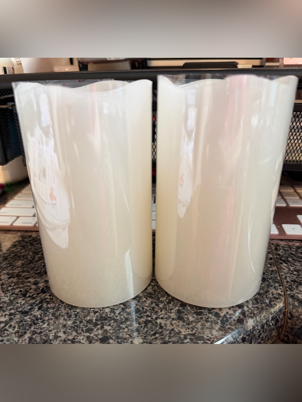 Off White Flameless Pillar Candles - Set of 2